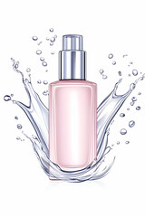 Pink cosmetic bottle in water splash (1)