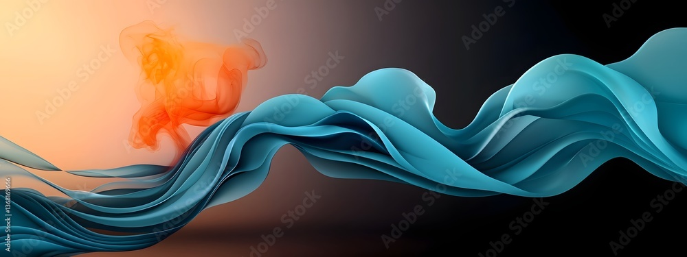 Poster enchanting blue digital waves surging over a minimalist black and pale plane conveying the rhythmic 