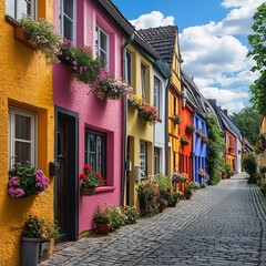 Fototapeta premium A charming street lined with colorful townhouses 