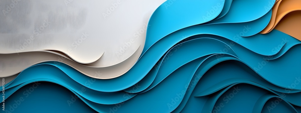 Poster ethereal undulating digital waves in shades of blue gracefully flowing and ebbing across a sleek mon