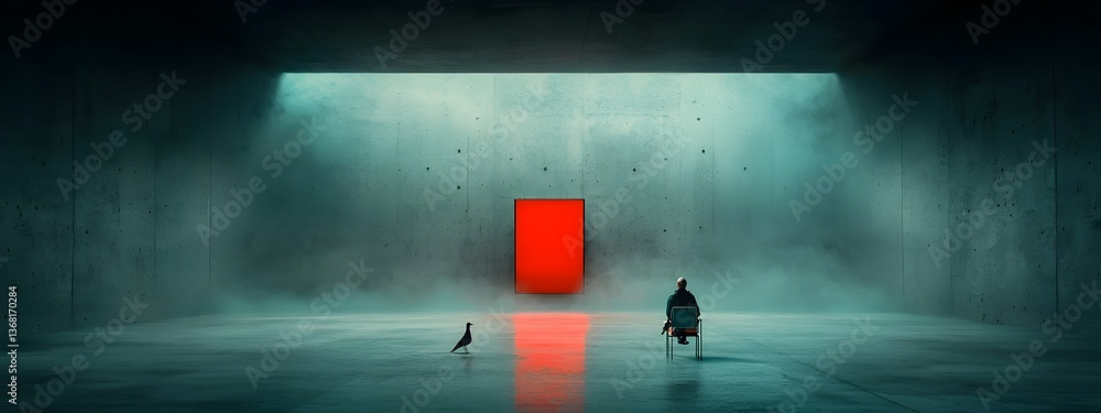 Poster flowing azure digital currents coursing through a sleek angular minimalist architecture of steel and