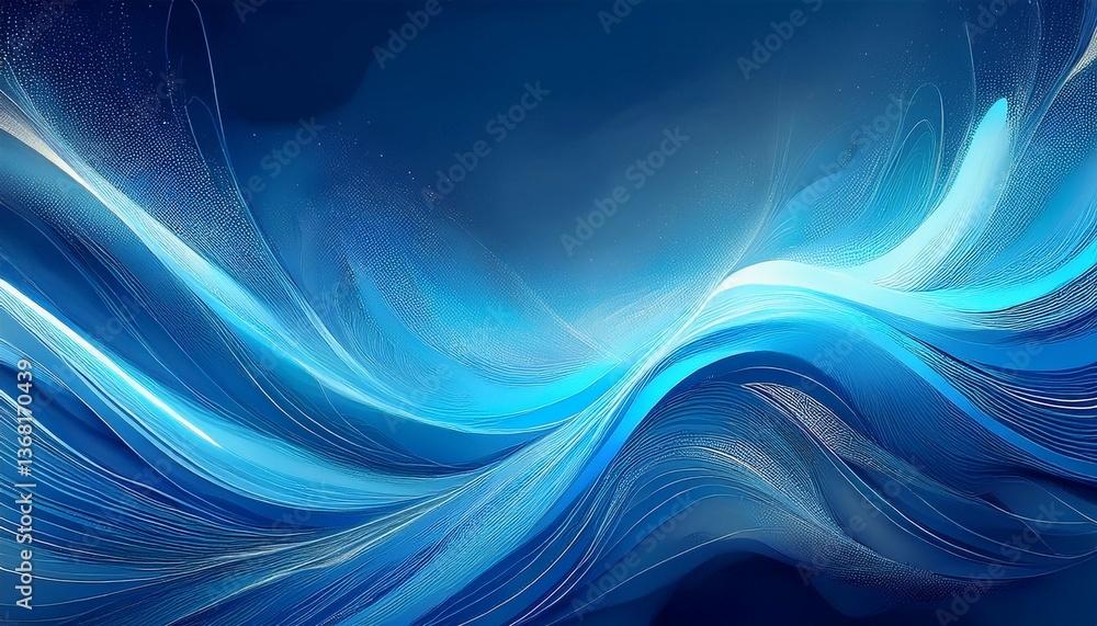 Poster soft neon blue data streams blending with hand painted abstract splashes futuristic tech branding wa
