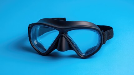 Sturdy professional scuba goggles with a matte finish on a royal blue backdrop.