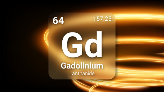 Gadolinium (Gd) (064) Lanthanide, Glass Morphism Element Futuristic Neon Light Glow Background Periodic Table, Chemical Symbol, Name, Atomic Mass, Atomic Number, Vector Illustration