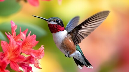 Fototapeta premium Hummingbird Feeds in Garden