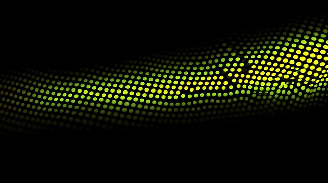 A curved wave comprised of green and yellow circular dots