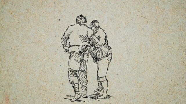 Sketch animation of fight between two sumo wrestlers.