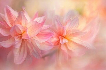 Delicate Pink Dahlia Blossoms in Soft Focus, Garden Setting