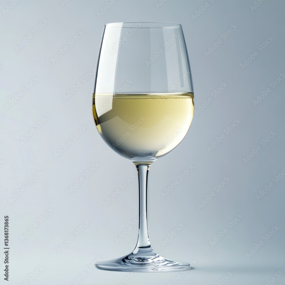 Poster glass of white wine filled perfectly on a simple minimalistic background
