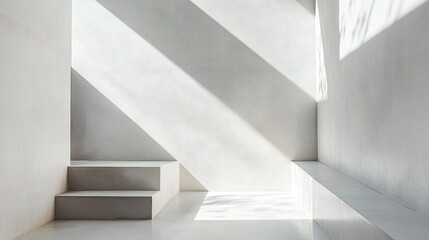 Minimalist architectural elegance in a serene white space, embodying simplicity and modern design.