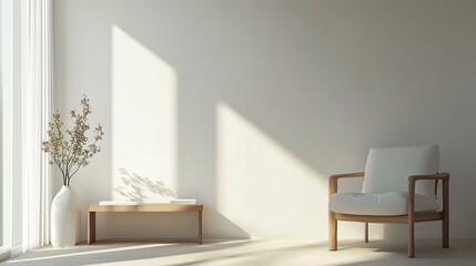 Minimalist architectural elegance in a serene white space, embodying simplicity and modern design.