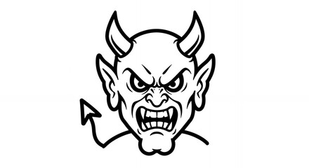 Angry Devil Head Illustration with Horns and Sharp Teeth Graphic