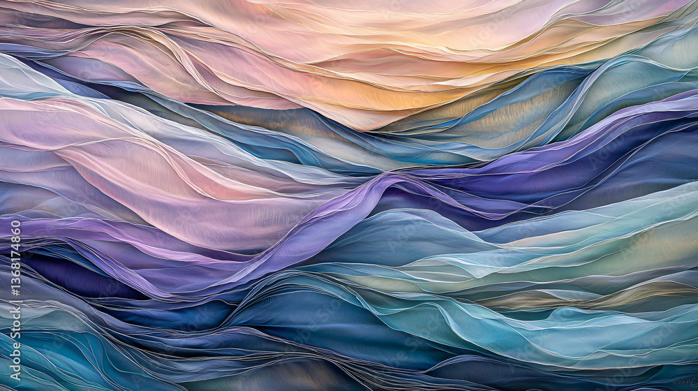 Poster serene painting of gentle waves flowing in soft pastel shades creating a calm and peaceful atmospher