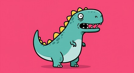 Obraz premium Cartoon Dinosaur Standing with a Surprised Expression on Pink Background