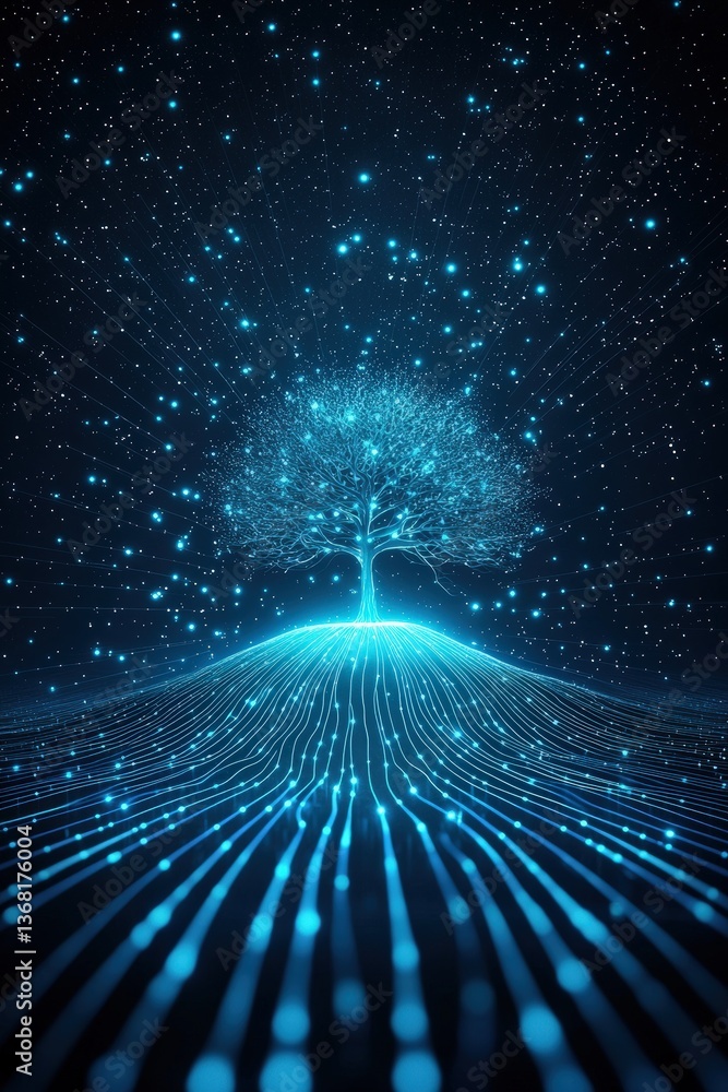 Canvas Prints a tree standing in a blue sky with a starry background