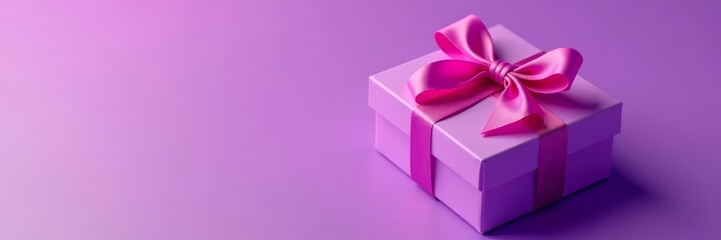 Obraz premium Vibrant purple gift box adorned with a decorative pink knot, surprise, present