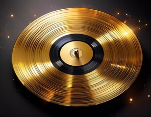 shiny gold vinyl record on a black background perfect for music themes nostalgia and vintage aesthetics