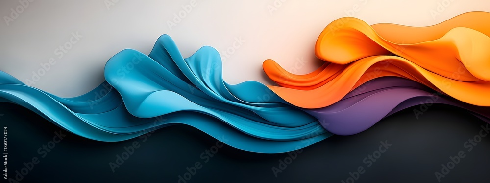 Poster luminous cobalt hued digital waves ebbing and flowing across a dualistic dark and light infused canv