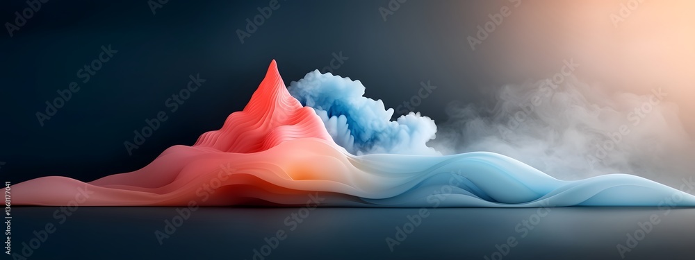 Poster luminous cobalt hued digital waves ebbing and flowing across a dualistic dark and light infused canv