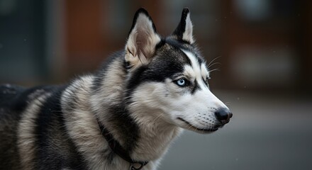 Portrait of a husky on the street.