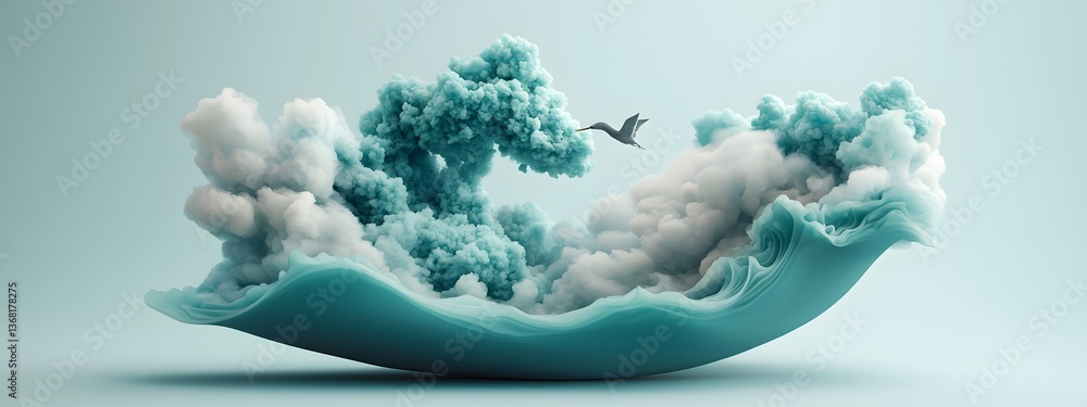 Poster mesmerizing azure digital tides cascading and churning over a minimalist monochromatic expanse showc