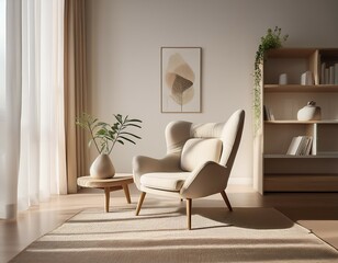 minimalist living room with cozy armchair and natural light