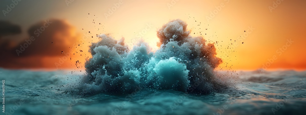 Poster mesmerizing azure digital tides surging across a monochromatic expanse symbolizing the infinite exch