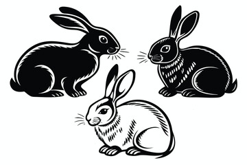 silhouette Rabbit and Bunny white background 3 shapes