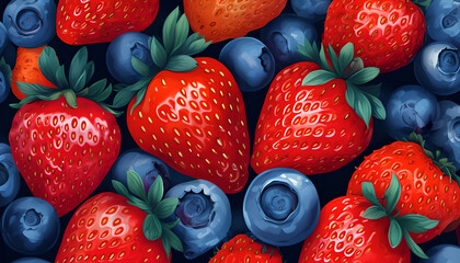 Strawberries and blueberries background: Vibrant illustration wallpaper 