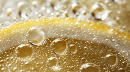 A close up of a lemon with droplets of water on it