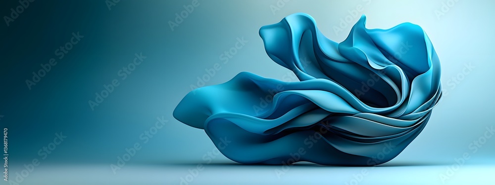 Poster mesmerizing blue luminescent waves cascading and undulating across a stark monochromatic digital pla