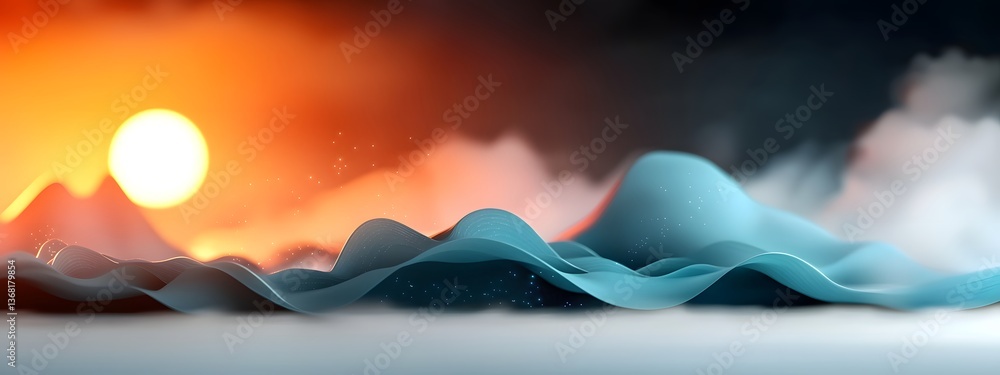 Poster mesmerizing cobalt blue digital waves surging across a moody backdrop of futuristic technology and d