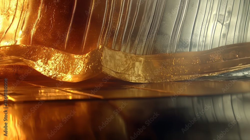 Poster dynamic golden waves abstract art studio setting high-contrast lighting close-up view visual harmony