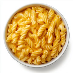 Creamy macaroni and cheese in white bowl on white background