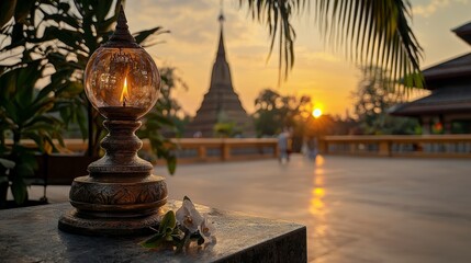 Naklejka premium Serene sunset lantern lighting ceremony wat arun photography tranquil environment scenic view cultural experience