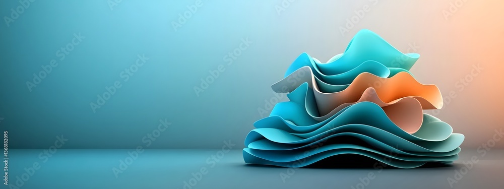 Poster mesmerizing undulating blue digital waves cascading over a minimalist dark and light backdrop embody