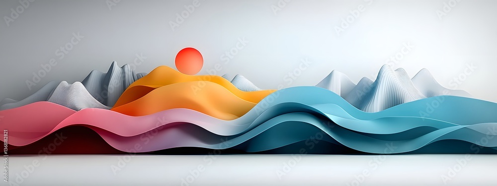 Poster pulsating azure digital waves with dynamic geometric patterns set against a minimalist monochrome la