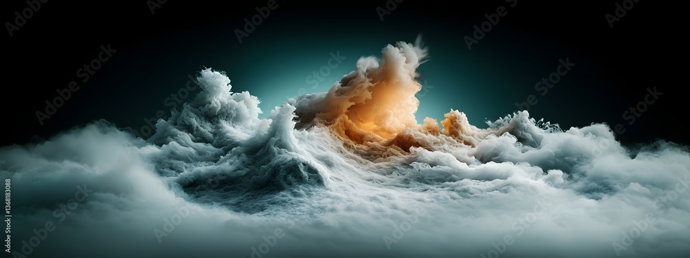 Poster pulsating cobalt digital swells cascading over a black and white expanse signifying the relentless t