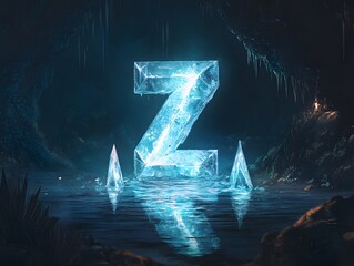 26. A glowing crystal letter "Z" floating in a mystical cave