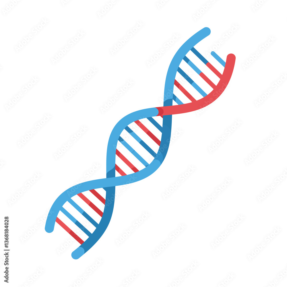 Poster dna double helix structure in blue and red flat vector art style vector illustration