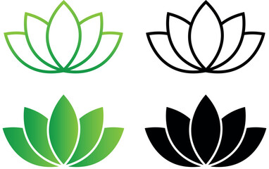 Set of lotus flower symbol / icon in line and green gradient