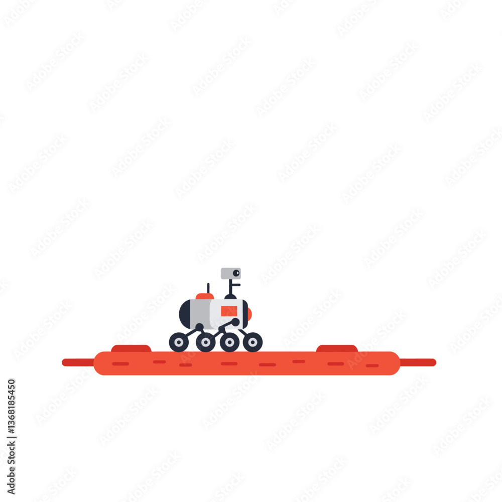 Poster robot exploring terrain with a minimal design style in vector art