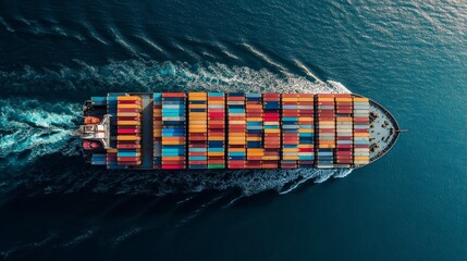 Cargo Ship at Sea Loaded with Colorful Shipping Containers