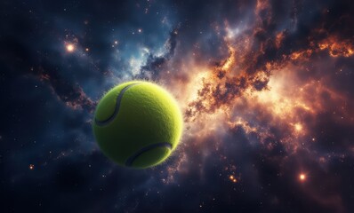 Tennis ball floating in space