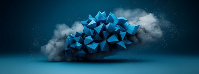 Shimmering azure digital pulses generative algorithmic compositions and prismatic geometric tessellations in a vast sterile expanse  Kinetic data visualization and glitch art create a retrofuturistic