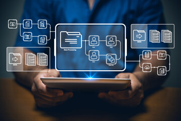 Digital data processing action office environment technology content innovative viewpoint modern concept for business growth