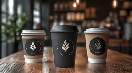 Vintage logo templates and 6 design elements for coffee business. Coffee paper mug, cup mockups. Coffee cup for takeaway. Cafe, Restaurant, Coffee Shop emblems templates. Vector illustration