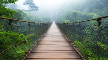 Obraz premium Tranquil Suspension Bridge Surrounded by Lush Green Jungle