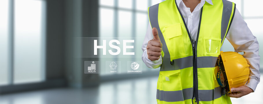 HSE, Health safety environment concept, Standard safe industrial work and industrial, Engineer Standing hold a hat with the HSE letter icon, Safety and protection in industrial work, Prevent accidents