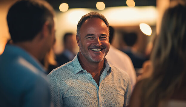 Business leaders at a forum discuss innovative marketing tactics and strategic collaboration, building strong partnerships in a professional atmosphere.